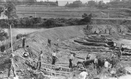 building the levee banks. Looking south to Alexandra Avenue and Como Park.